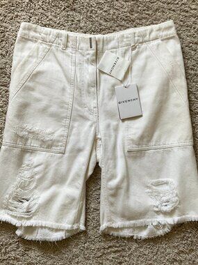 Givenchy Women’s White Destroyed Denim Shorts Size EU 42 (10 US)  White Destroye